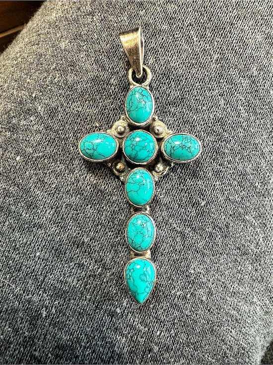Jewelry - Turquoise Cross Pendant Necklace Sterling Silver